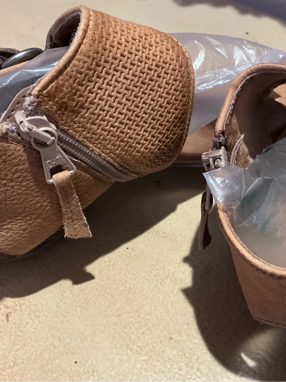 Miz Mooz Tan Woven Leather Ankle Strap Sandals